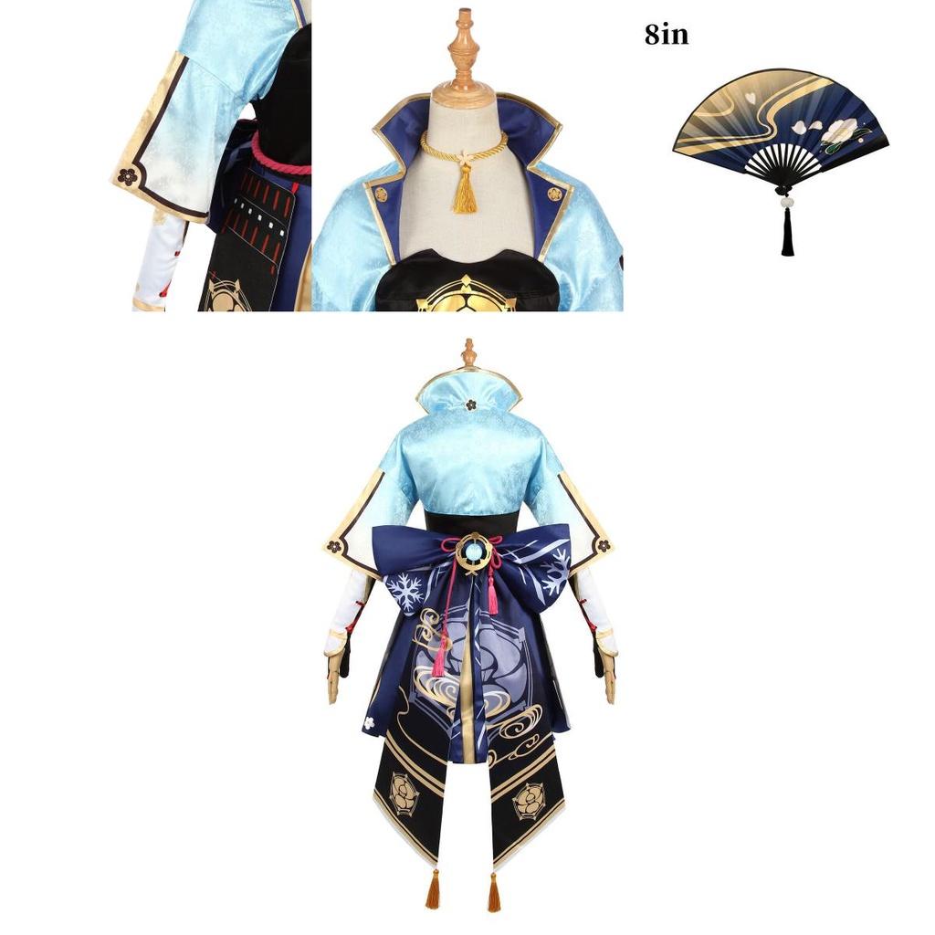 Costum Cosplay Kamisato Ayaka Genshin Impact Pentru Femei Cu Perucă Evantai Și Saboți
