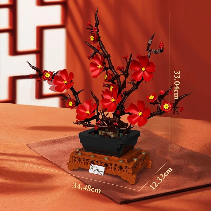 669PCS Plum Blossom Floral Bonsai Building Blocks Flower Model Bricks Creative Desktop Decoration Toys For Kids Holiday Gifts