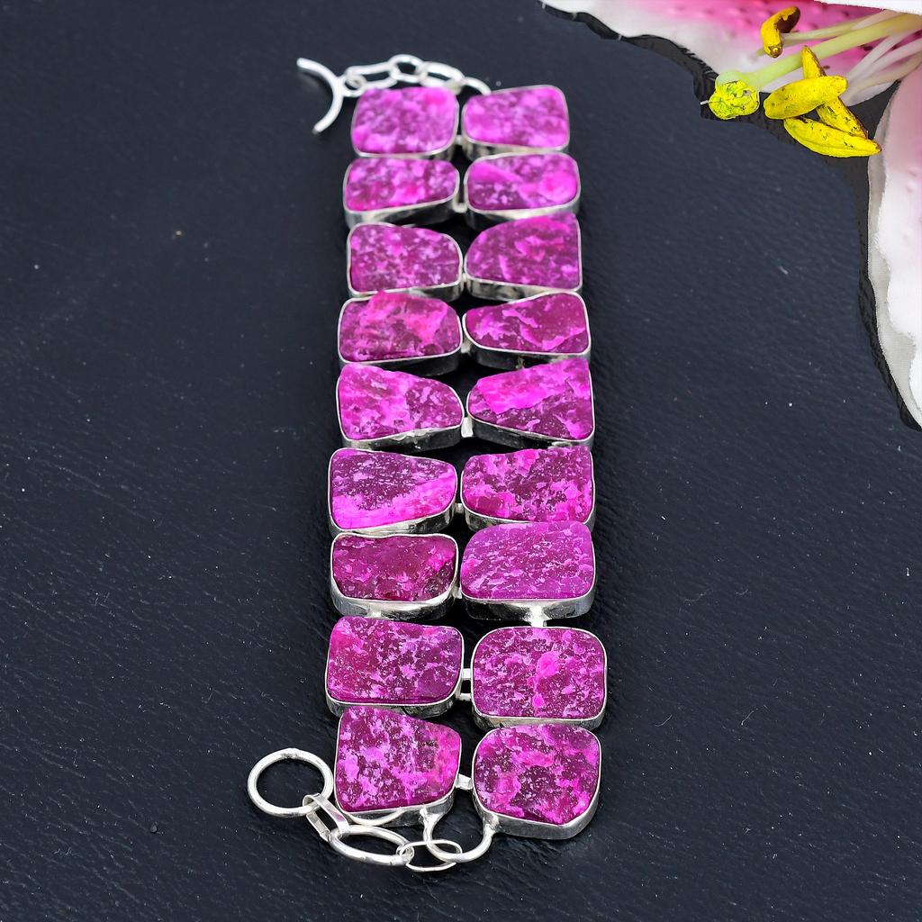 Pink Hememorphite Druzy Gemstone Handmade 925 Sterling Silver Bracelet 7-8" KG-1820