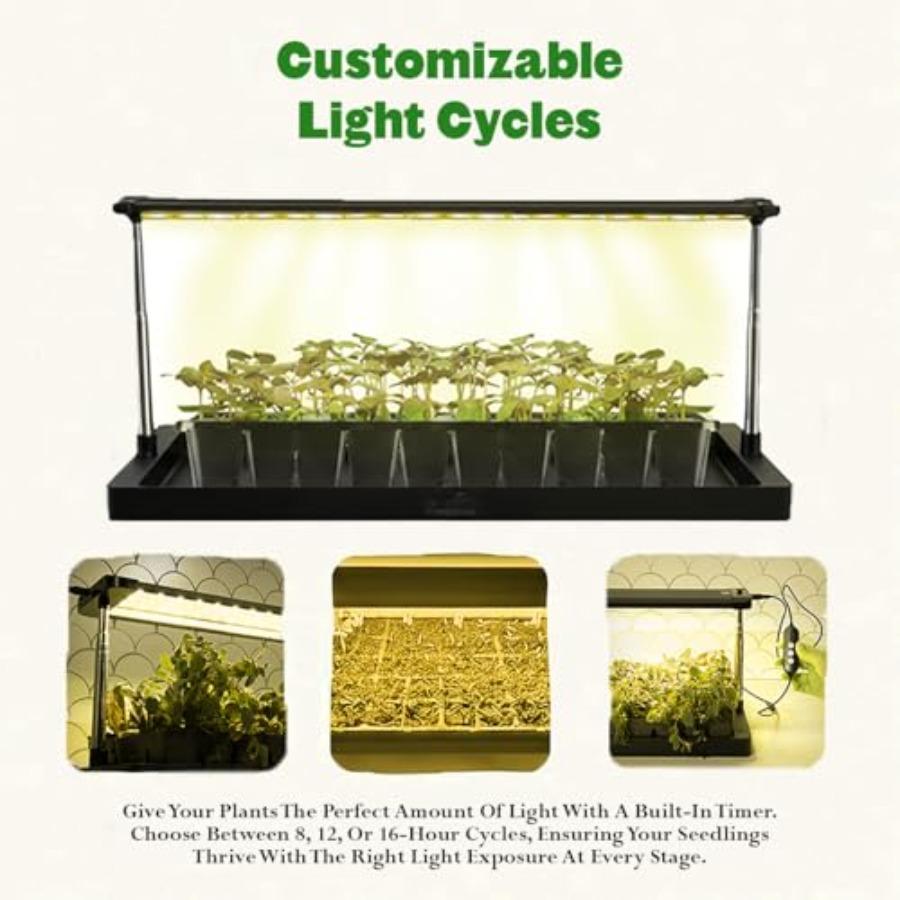 Indoor Seedling Grow Light with Full-Spectrum LED Adjustable Height Integrated Tray Energy-Efficient Design Timer Function Whit