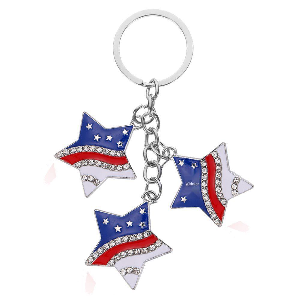 American Independence Day Keychain: Wings, Flag, Stars & Heart USA Pendant