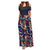 Women Summer Cold Shoulder Floral Print Elegant Maxi Long Dress Pocket Dress