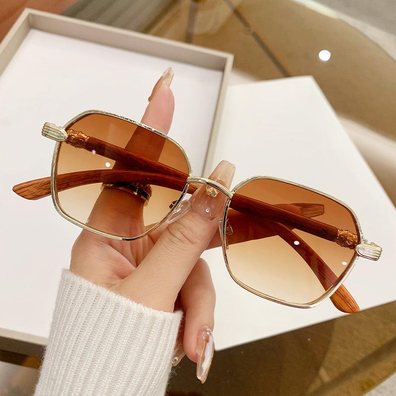 High-End Sunglasses, Women'S Imitation Wood Grain Legs, Sunglasses, Fashion Crowe Metal Han Ins