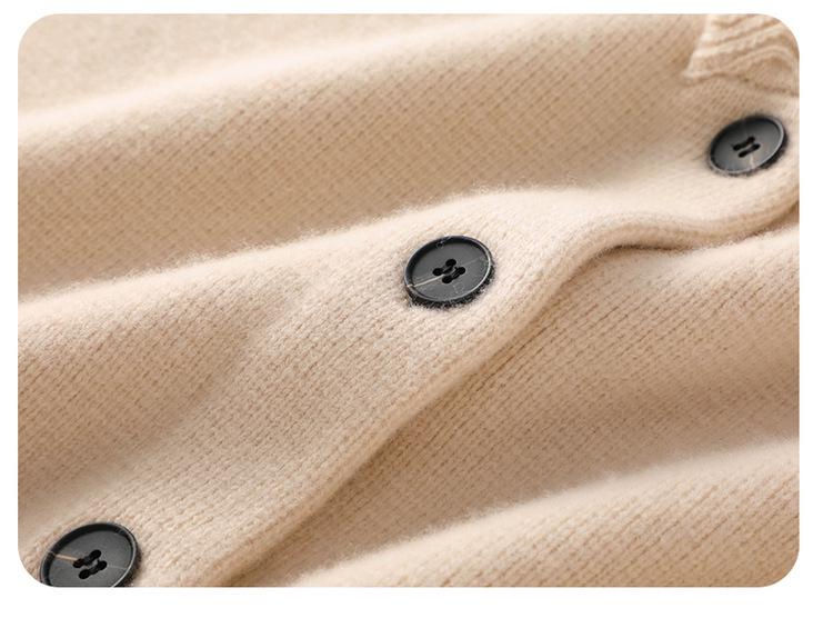 Women's 100% Pure Wool V-Neck Cardigan Coat, Loose Fit, Thickened Knit Sweater Style Top Outerwear.