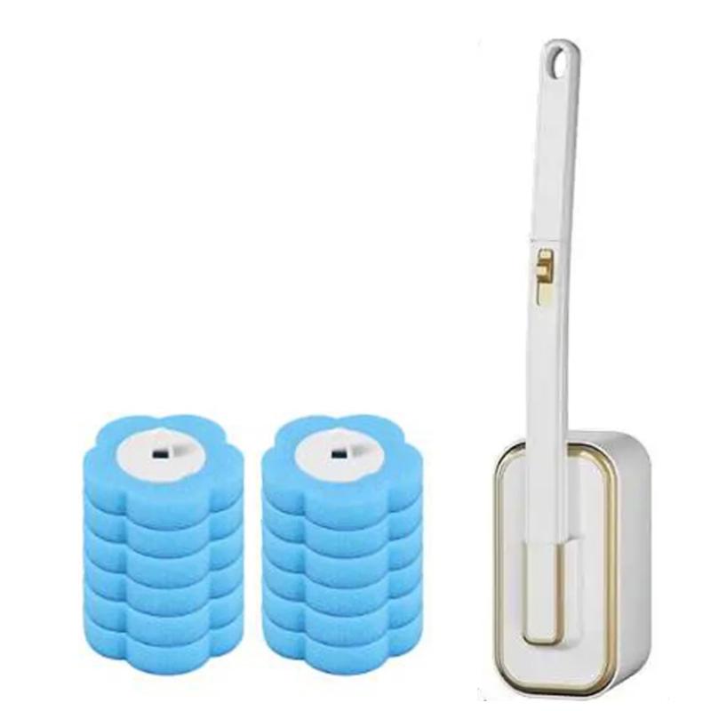 Disposable Toilet Brush Set with Replacement Heads Long Handle Automatic Lid Cleaner Brush Bathroom Hygiene Cleaning Tool Kit