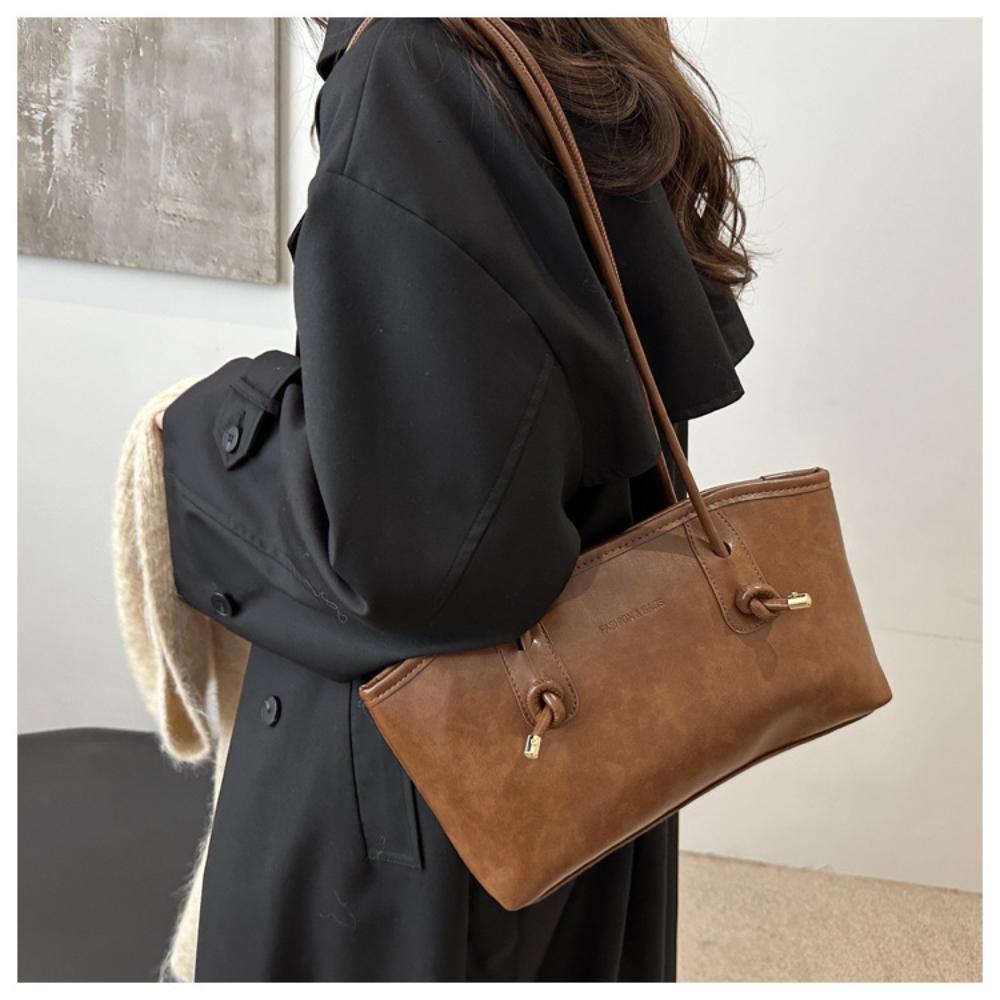 PU Leather Shoulder Bag For Women Y2K Simple Fashi Girl Handbag Large Capacity Female Bag Solid Color Retro Tote Bags