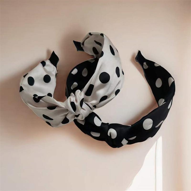 Wide Polk Dots Print Cloth Knotted Hairbands for Women Girls Casual Shopping Party Headbands Fashion Female Head Wears