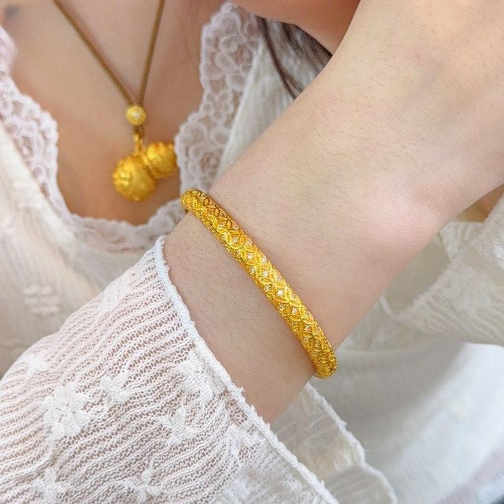 Huang Xin Jewelry Alluvial Gold Full Diamond Coin Open Bracelet