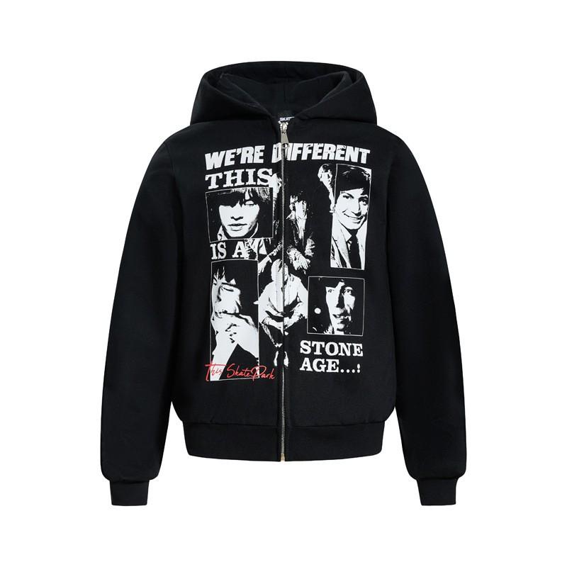 Unisex Retro Kapuce na zip s potiskem portrétu kapely Streetwear Oversized střih Směs bavlny Zimní mikina