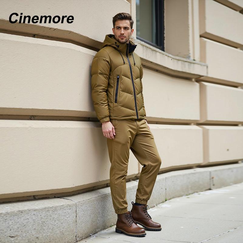 Cinemore 2025 Winter Coat Men's Down Jacket with Pockets, Warm, Drawstring, Hooded, Short Parka Men's 8006