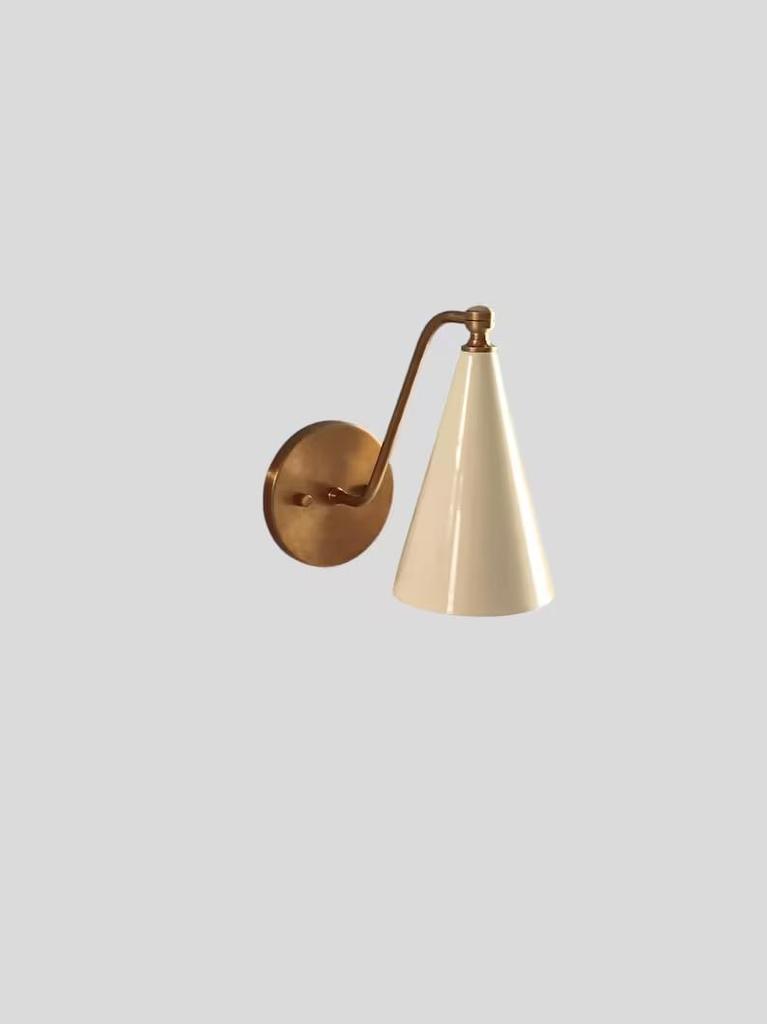 Handmade Brass Wall Sconce: Ivory Cone Shade, Minimalist Light