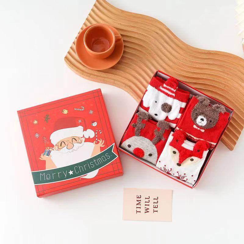 Women's Sock Gift Set Cotton Mid-tube Socks Women's Christmas Socks Adult 25 * 8cm/Children's 25 * 7.5cm Cartoon Animal Socks