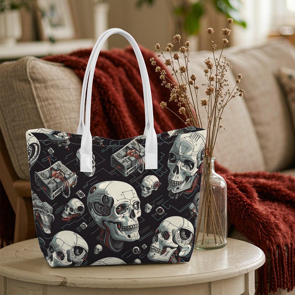 Cyberpunk Skull Pattern Tote Bag Fashionable Daily Use Shoulder Bag Casual Portable Outdoor Handbag