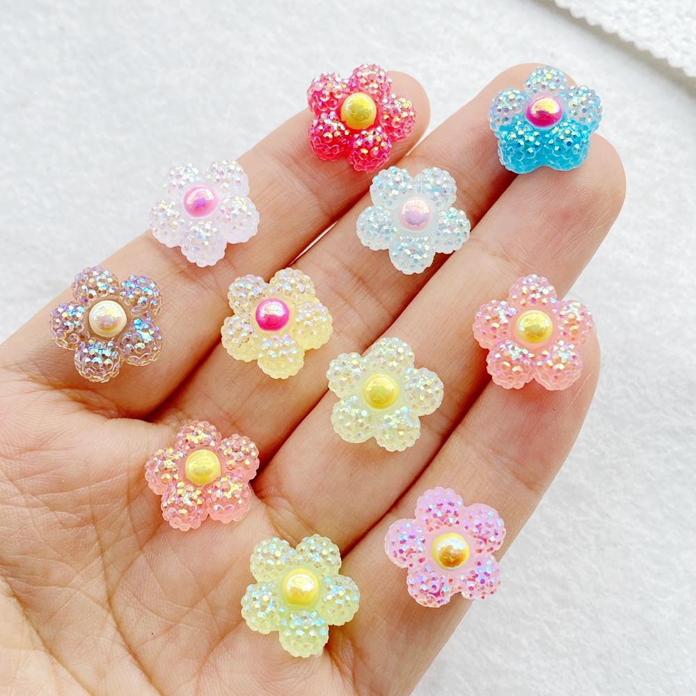 30pcs Colorful Resin Kawaii Cute Shiny Flowers Nail Art Flat Back Stone Figurines Scrapbook  DIY Manicures Appliques Crafts