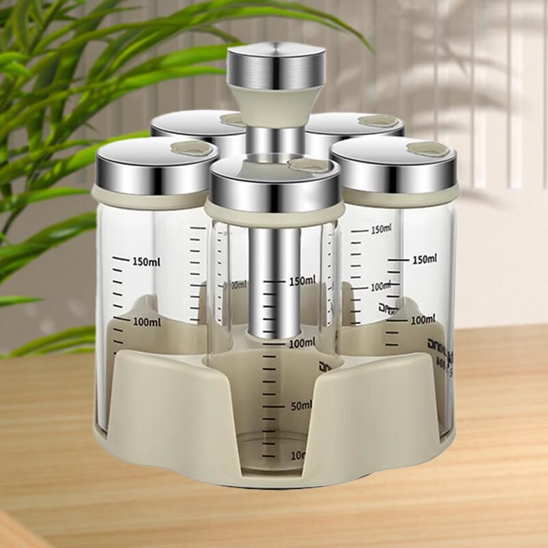 Yingbai Modern 5-Piece Rotating Glass Spice Jar Set with 3-Tier Rack
