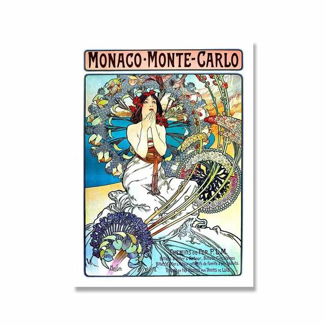 Retro Woman Alphonse Mucha Canvas Painting Nordic Art Poster Abstract Printmaking Museum Exhibition Mural Living Room Home Decor
