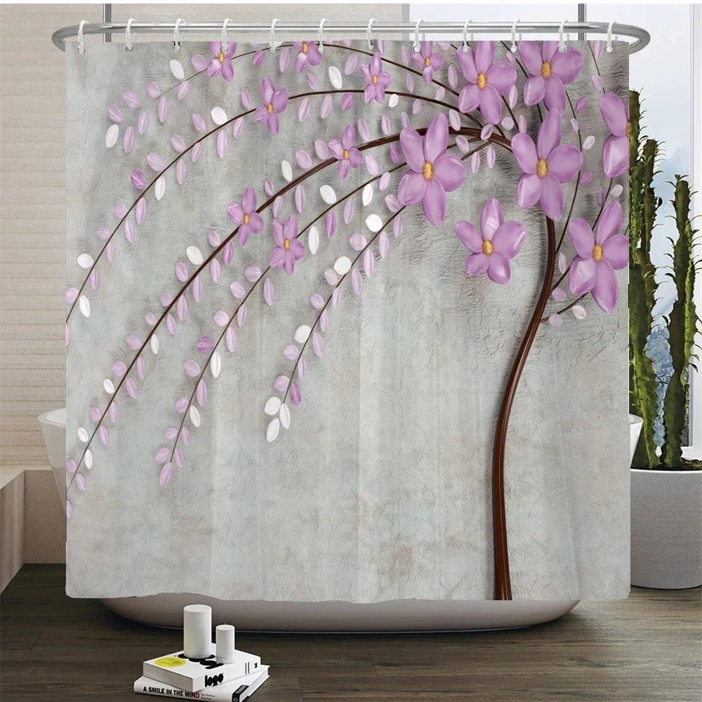 3D Beautiful Flower Tree Printed Bathroom Curtain Polyester Waterproof With Hooks Home Decoration Shower Curtain Bathroom Screen
