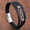 Black Leather Rope Cowhide Men's Double-layer Genuine Leather Woven Bracelet Handmade Multi-layer Leather Bracelet