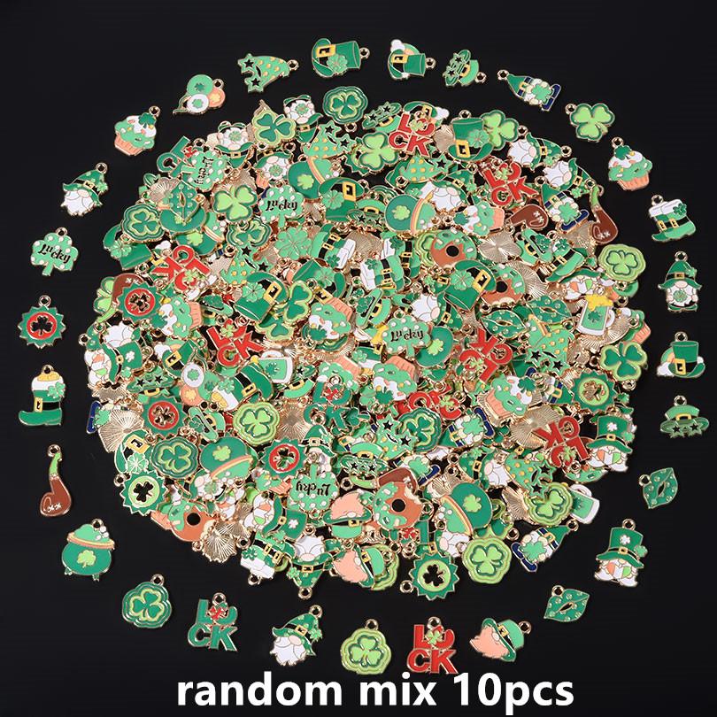 

10/20/30/50pcs Green Irish Beer Festival Pendant Metal DIY Charms For Jewelry Making Supplies Hat Shoes Lucky Leaves Accessories