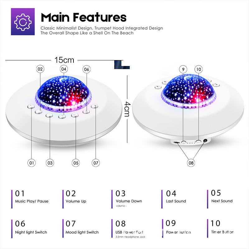 BRELONG Projektor Gwiazd LED USB Ładowalny Ściemniany Lampka Projekcyjna Muzyczna Romantyczne Oświetlenie Atmosferyczne Prezent Urodzinowy dla Dziecka