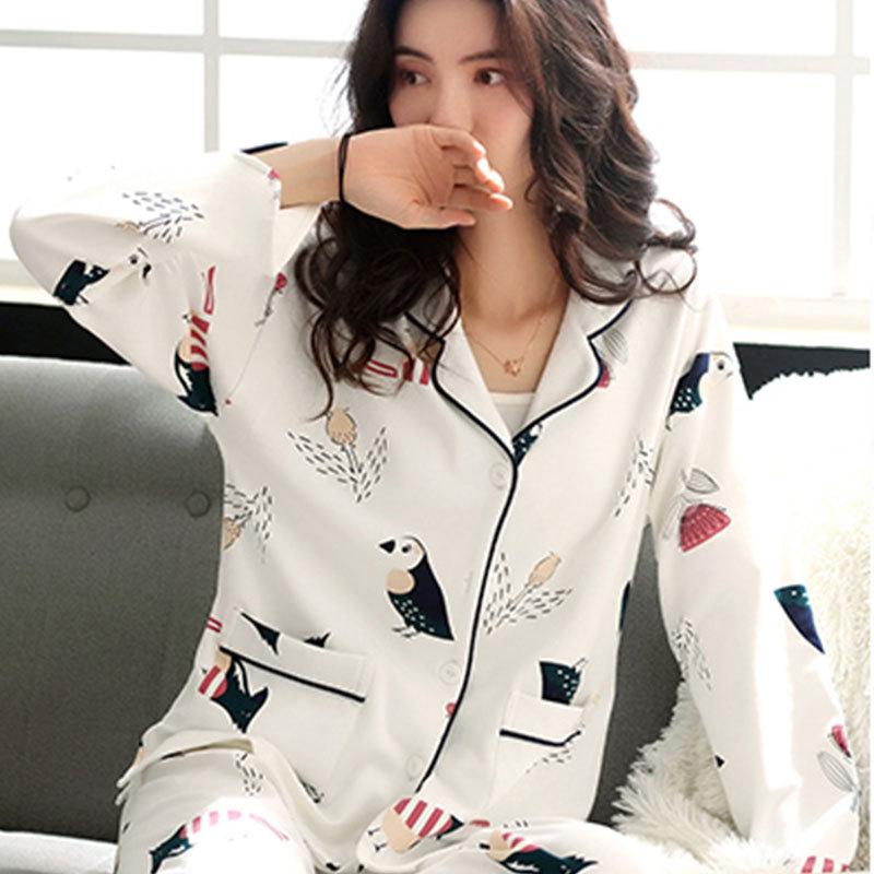 Spring and Autumn Pajamas Women's Large-size Long-sleeved Autumn and Winter Suits Ins Natural Wind Loose Women's Loungewear Can Be Worn Outside