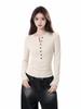 Women's Slim-Fit Long-Sleeve Henley Top: Waist-Cinching Base Layer for Autumn/Winter 2026