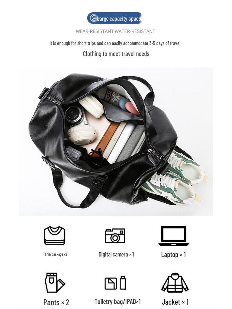 Herrars PU-reseväska med stor kapacitet, med våt/torr separation, crossbody handväska, högkvalitativ sport- och träningsutrustning.