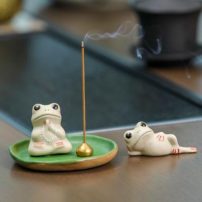 Little Frog Ceramic Handicraft Incense Stand Decoration Cute Handmade Incense Stick Household Tea Pet Incense Burner