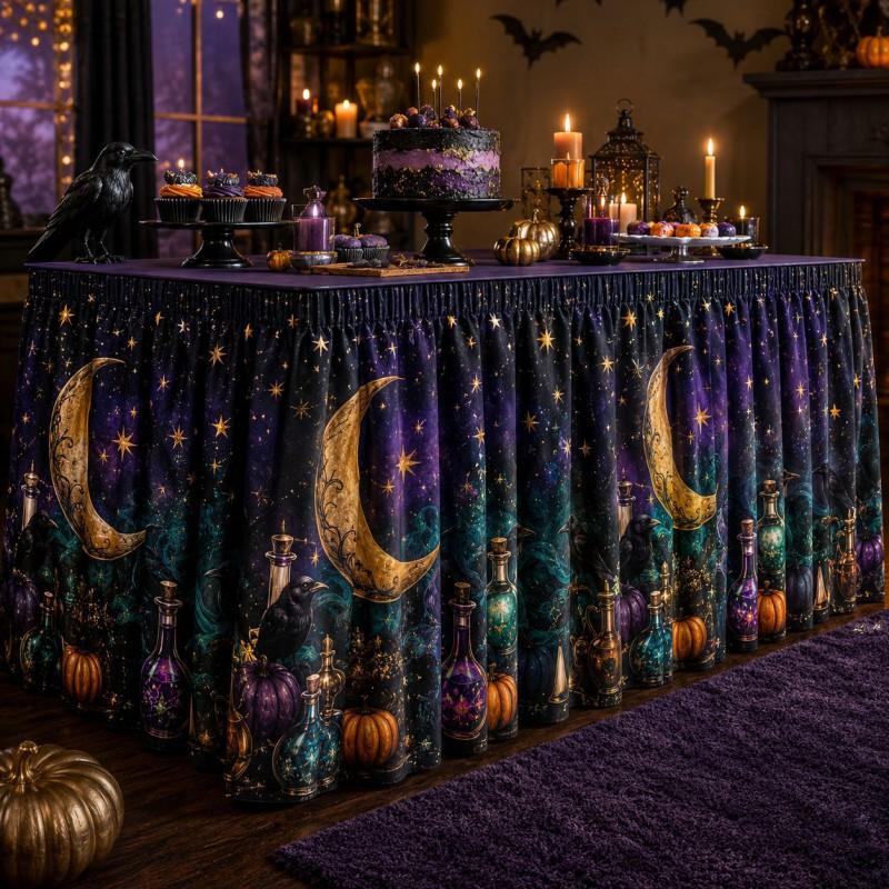 Halloween Table Skirt With Waterproof Dustproof Decor Dining 140-275cm Length