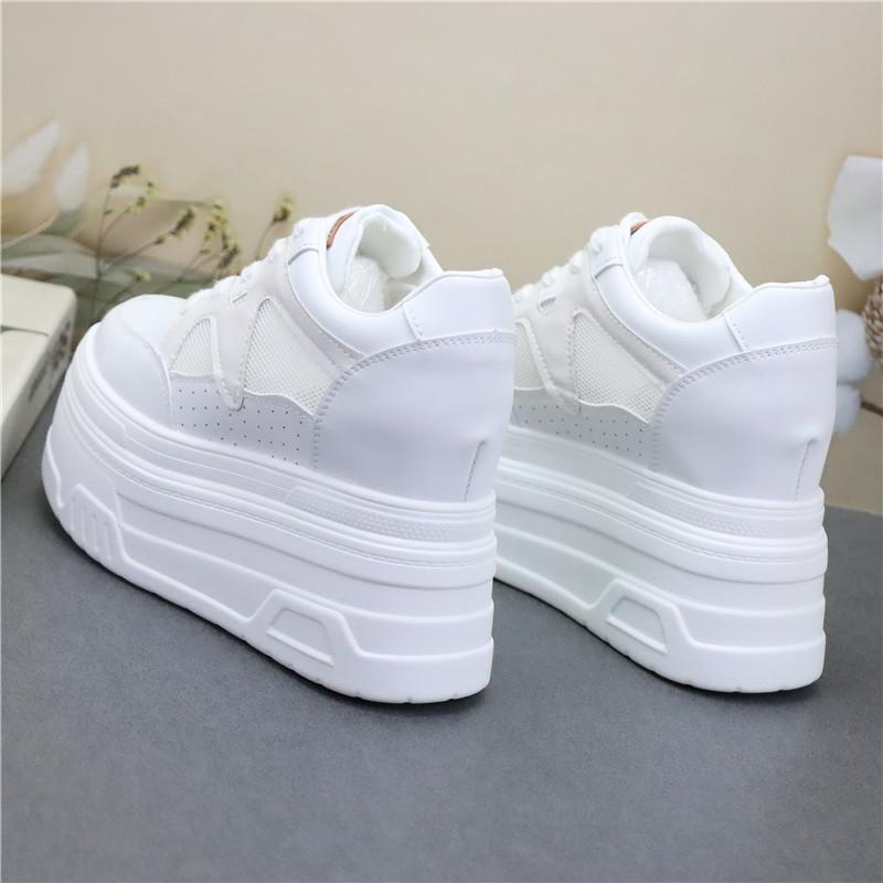 Fashion 12CM Air Mesh Microfiber Leather Autumn Vulcanize Fashion Women Chunky Sneakers Mixed Color Platform Wedge Causal Shoes