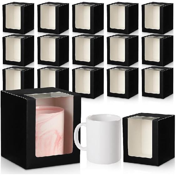 Yungyan 50 Pack Mug Boxes Transparent Gift Packaging Box for Blanks Sublimation Coffee Mugs 11oz 12oz 15oz Ceramic Blank Coffee Mugs Gift чёрный