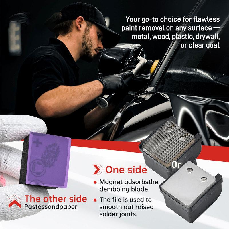 Automotive Scraper Blade Set with 1 Scraper 1 Scraper Handle 1 File 6 Square Dot Sandpaper Pieces for Car Removing Stains Joints