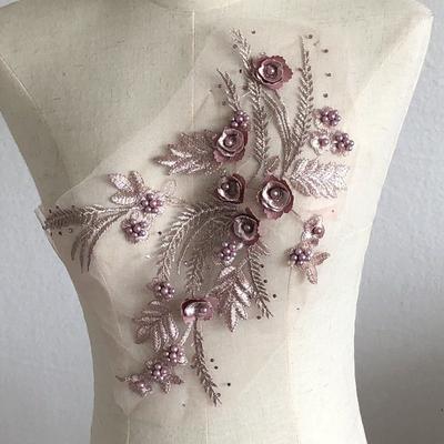 Cloth Stickers Beaded Rhinestone Lace Wedding Decoration Patch Accessories Three-Dimensional Flower Dress Dance Clothes Mesh Fabric Embroidered