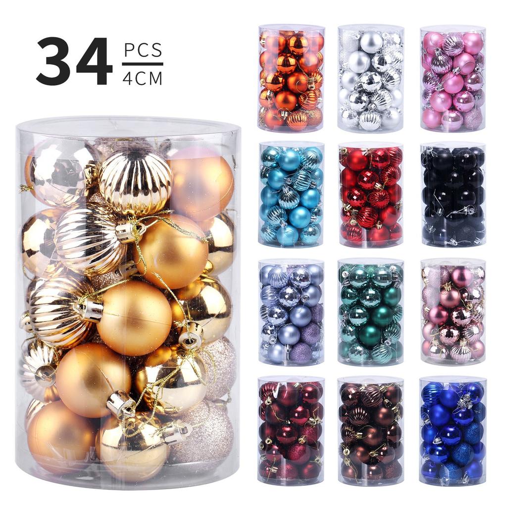 34Pcs Christmas Balls Ornaments, 4cm Xmas Tree Hanging Baubles Decor Set