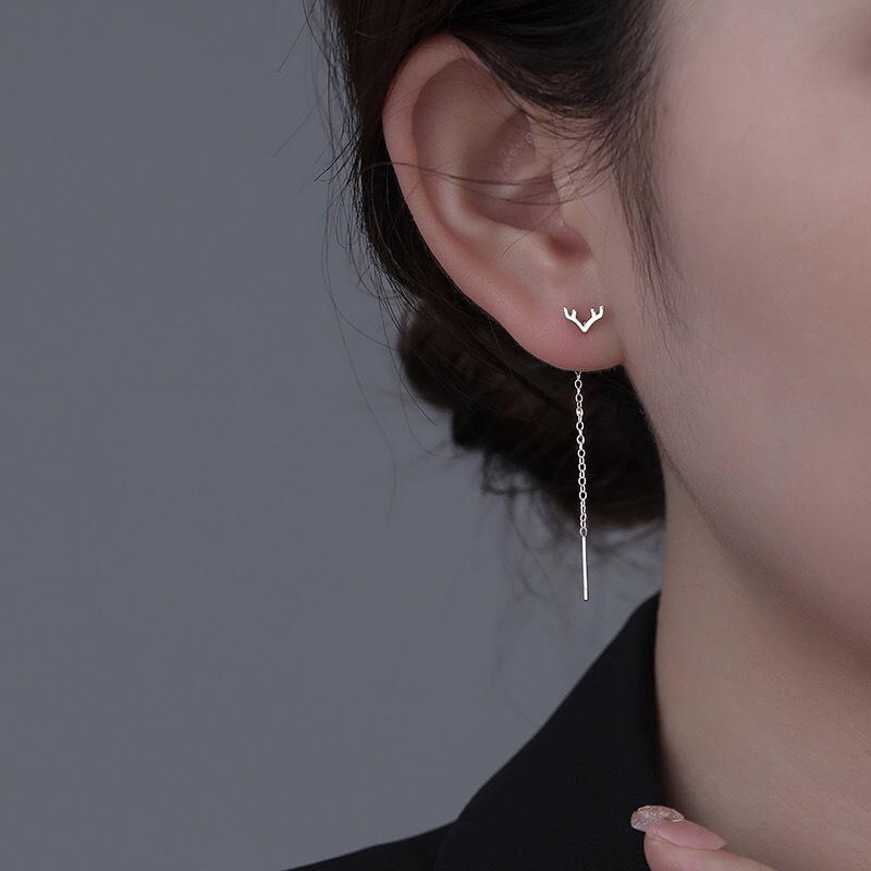 Women's S925 Sterling Silver Reindeer Antler Stud Earrings - Light Luxury, Simple Niche Style for Christmas