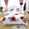 High Quality Super Soft Red Rose Skull Bedding Set Halloween Duvet Cover Set 3D Bone White Background Cover Bed Double 200X200Cm