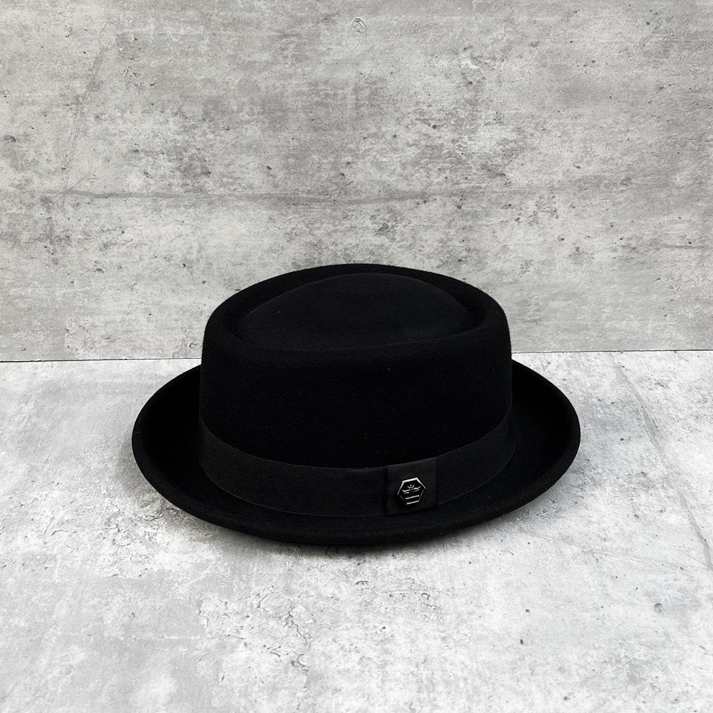 Французский Британский Стиль Ретро Вогнутый Выпуклый Верх Короткие Поля Шерстяная Цилиндр Универсальный Женский Темперамент Джазовая Шляпа M（56-58cm）