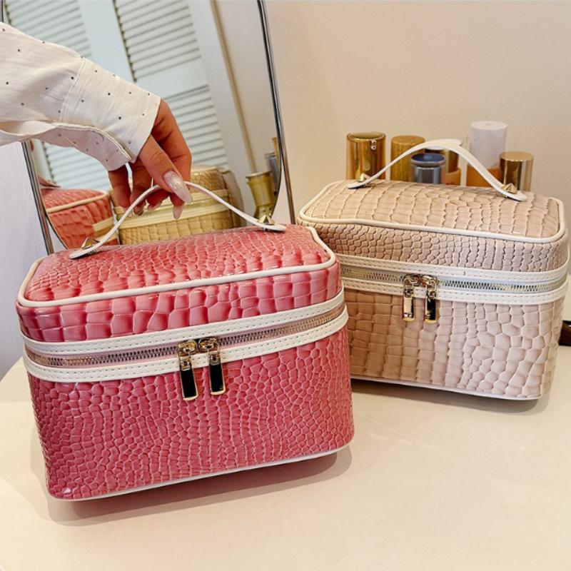Crocodile Pattern Makeup Bag Large Capacity Handheld Cosmetic Organizer Toiletry Bag for Women Make Up Case Pouch