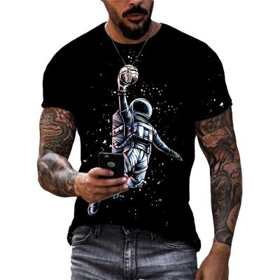 Modny T-shirt z kreatywnym nadrukiem 3D HD Astronauta Męski Styl Uliczny Osobowość Harajuku Okrągły Dekolt Krótki Rękaw Wygodny Top