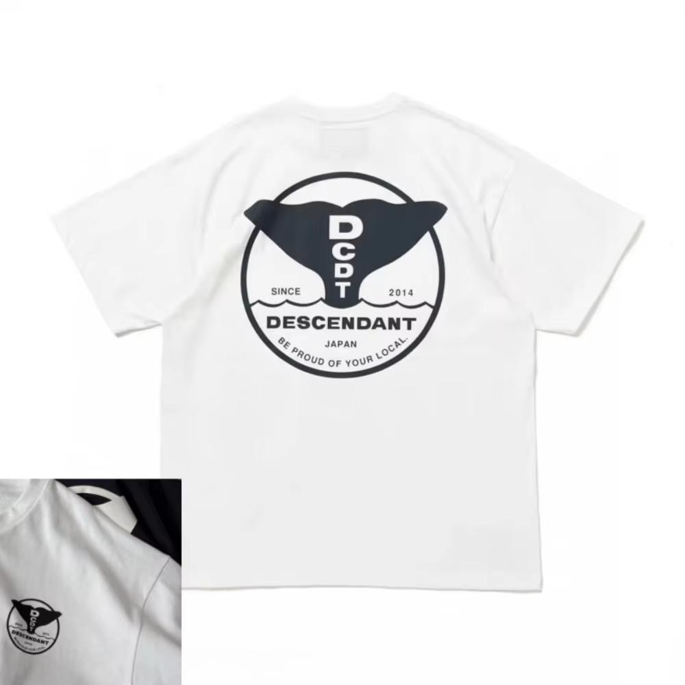 

Summer Short Sleeved Japanese Limited Edition Nishiyama Cotton Unisex Letter Retro Whale Tail Print T Shirt Top for Women 4XL