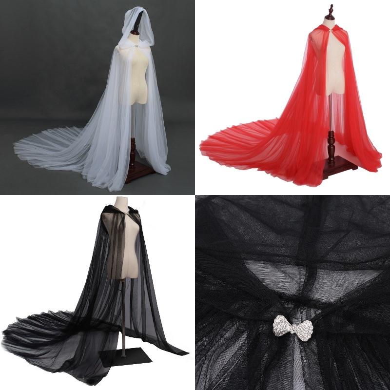Ghost Cosplay Bride Adult Hooded Cape Cloak Gauze Material Women White Red Black