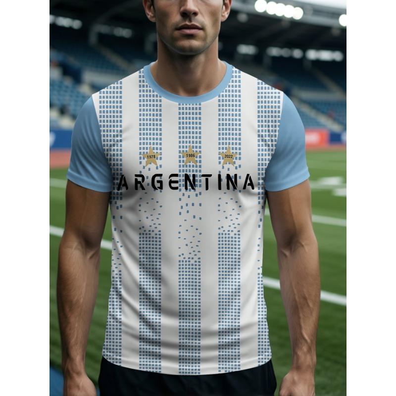 Men s Sports and Leisure Printed Short Sleeves, Football Sports Style Short Sleeves, Round Neck Comfortable Sports T-shirt Tops S