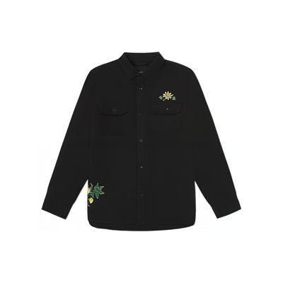 Greener Grounds Floral Embroidery Print Button-Up Comfortable Casual Long Sleeve Shirt Men Shirts Black VN00006BBLK