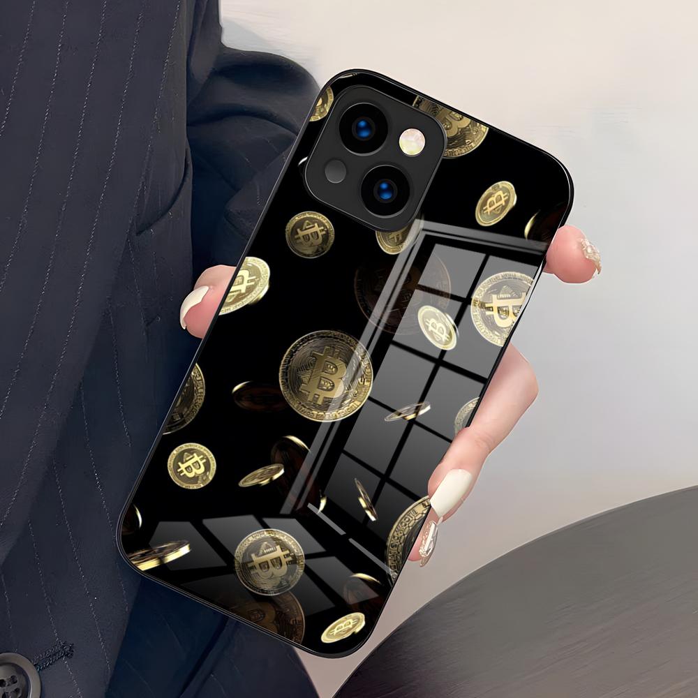 Luksusowe Etui na Telefon Bitcoin Dla IPhone 17 Pro Max 15 Pro 16 14 Plus 12 13 Mini 11 Pro Odporne na Wstrząsy Szklane Pokrowce