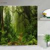 Modern 3D Printing Green Plant Tree Scenery Shower Curtains Forest Bamboo Landscape Bath Curtain Set For Bathroom Decor Cloth