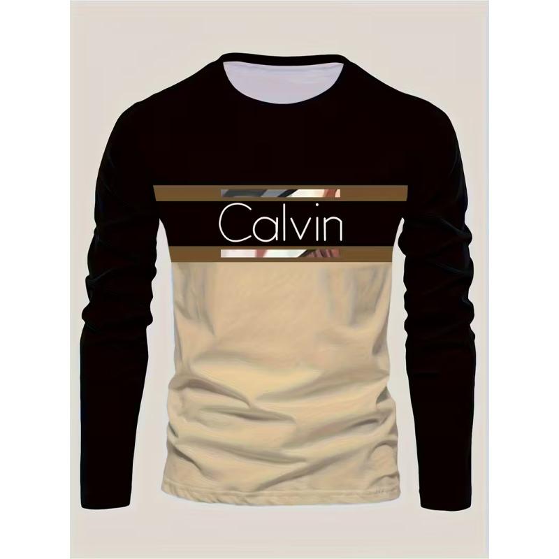 Spring and Autumn Round Neck 3D Printed Top Fashionable Casual Minimalist Long Sleeved Men's T-shirts