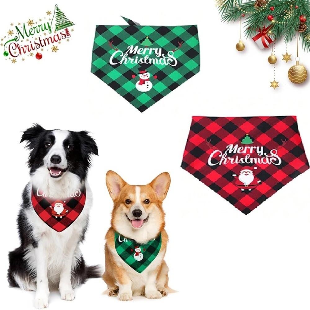 Red Green Grid Dog Saliva Towel Santa Claus Triangle Bandana Christmas Dog Scarf  Holiday Party