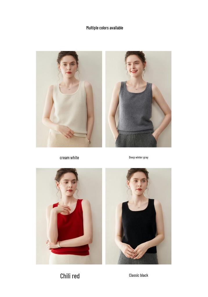 Little Goat 100% Pure Cashmere Women's Knit Vest - Baby Cashmere Warm Camisole, 12 Gauge, Plain Crew Neck
