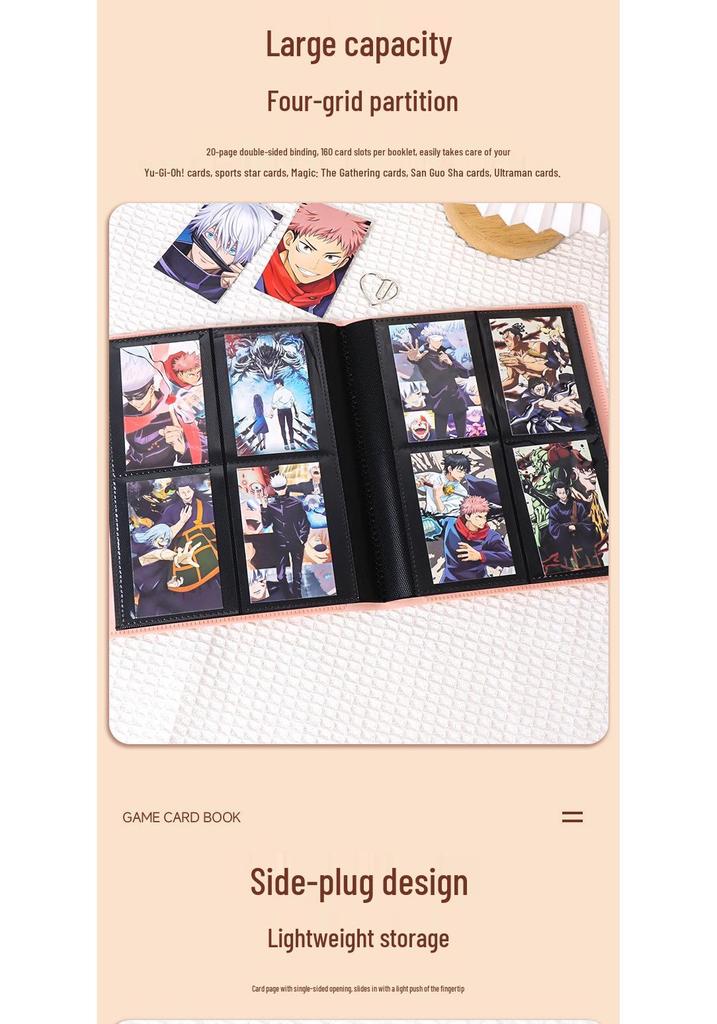 4-Pocket Solid Color PP Card Storage Album with Elastic Band, Large Capacity for Game Cards or Photos - Holds 160 Cards
