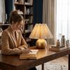Walnut Wood Grain Table Lamp Rechargeable Ambient Night Light Pleated Bedside Lamp  Dorm Room